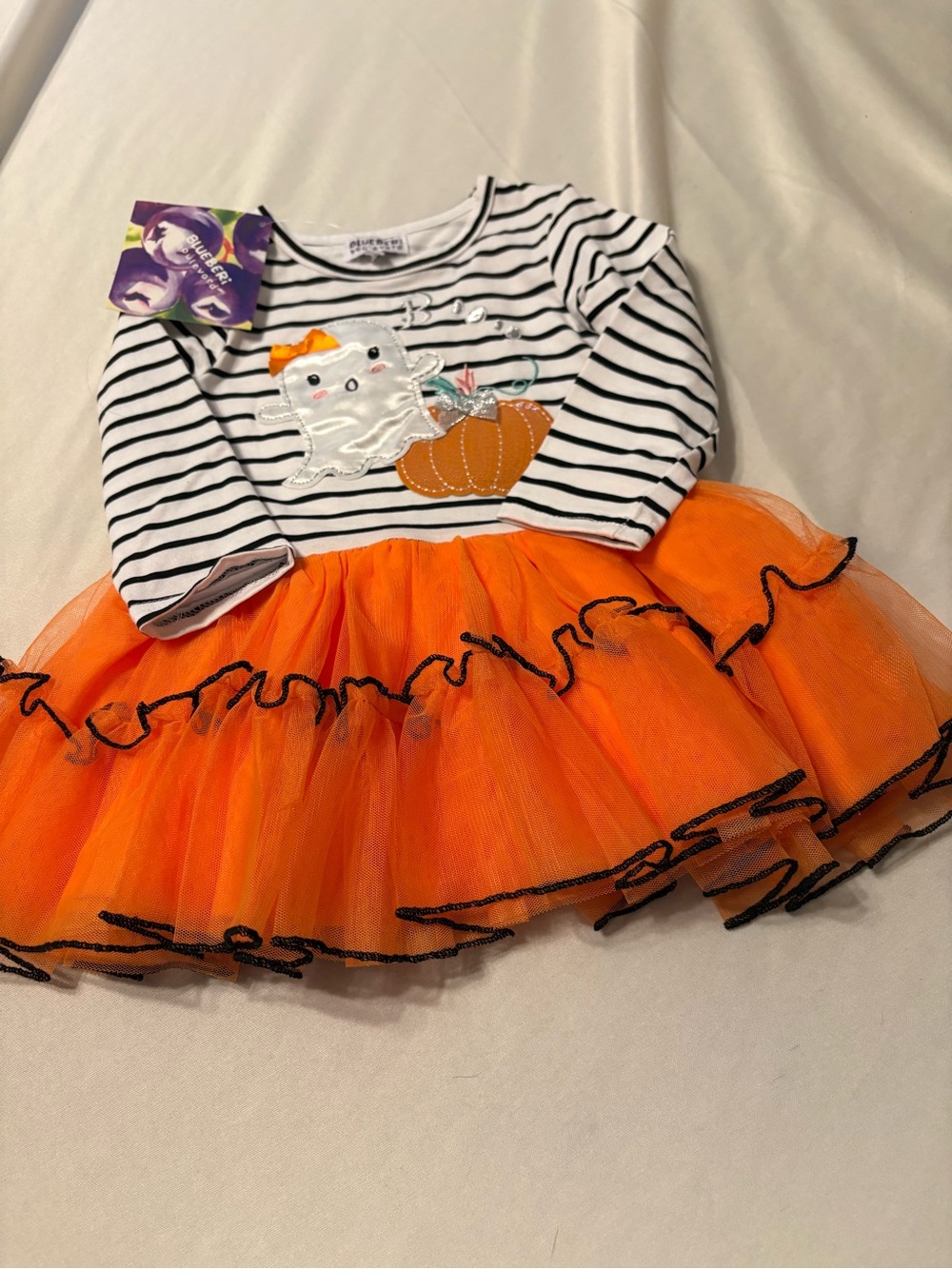 Blueberi Boulevard Orange & Black Striped Ghost Pumpkin Tutu Dress